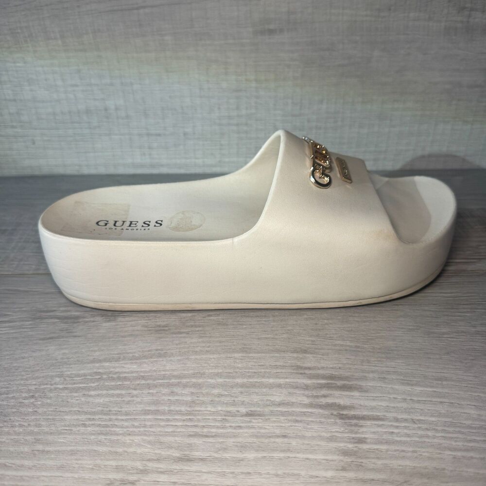 Guess Womens Size 9 M Platform Sandals Beige Open Toe Comfort Slip On Slide